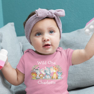 Vild Ett första födelsedag Safari Animals Rosa T Shirt