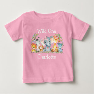 Vild Ett första födelsedag Safari Animals Rosa T Shirt
