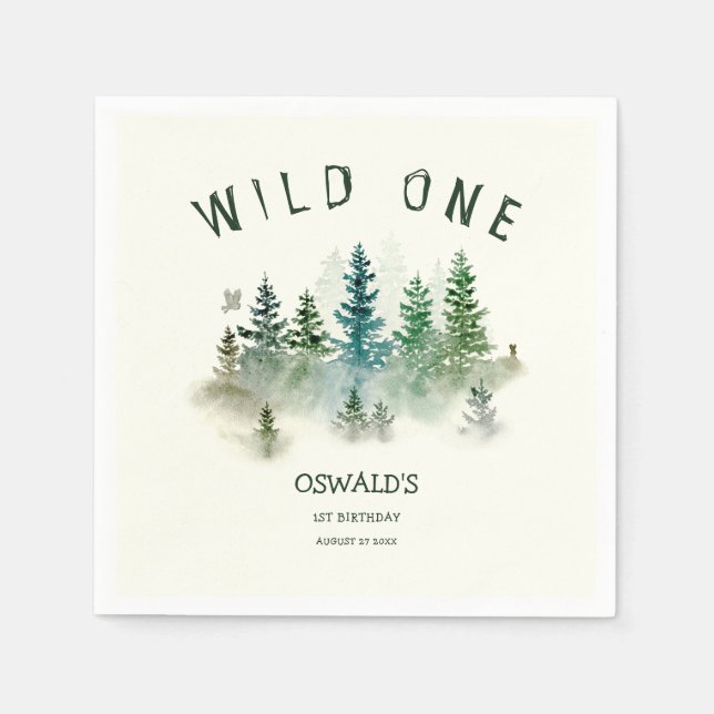 Vild Ett första födelsedag Skogsmark Vattenfärg Pappersservett (Framsidan)