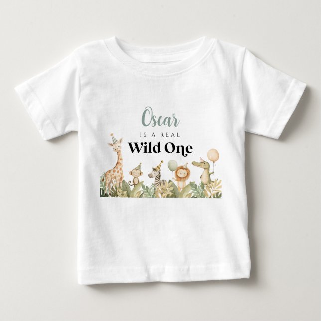 Vild Ett första födelsedag T-shirt Safari Animals  (Framsida)