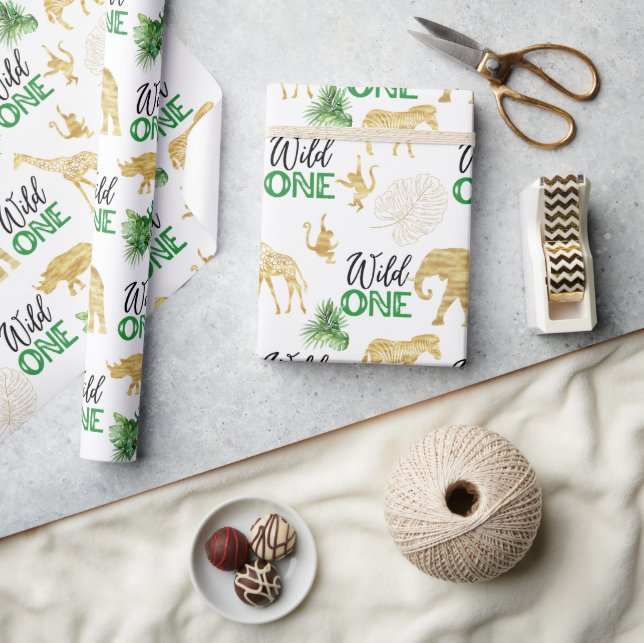 Vild Ett första födelsedag Tropical Jungle Safari Presentpapper (Hantverk)