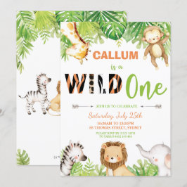 Vild Ett första födelsedagsjungeldjur pojke Inbjudningar