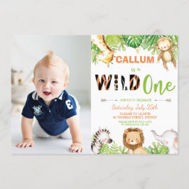 Vild Ett första födelsedagsjungle Animals Boy Phot Inbjudningar