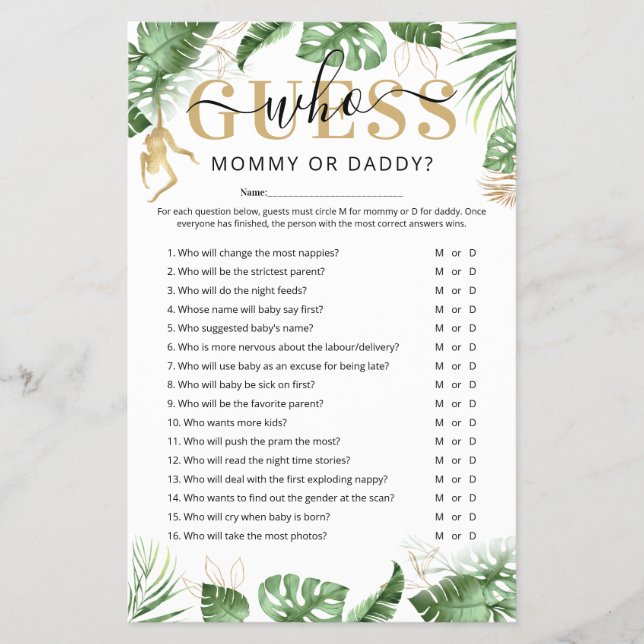 Vild ett "gissa vem" babyutsättare flygblad (Framsidan)