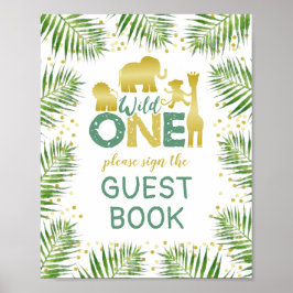 Vild Ett Guld Safari Baby Shower Guest Bok-tecken Poster