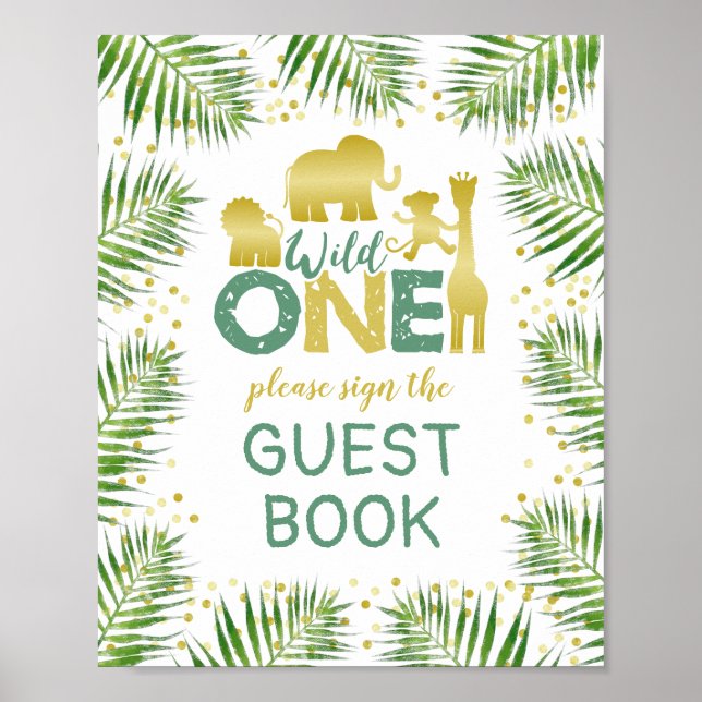 Vild Ett Guld Safari Baby Shower Guest Bok-tecken Poster (Framsidan)