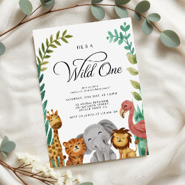 Vild Ett jungle Animals Boys 1:a födelsedagen Part Inbjudningar