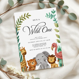 Vild Ett jungle Animals Boys 1:a födelsedagen Part Inbjudningar
