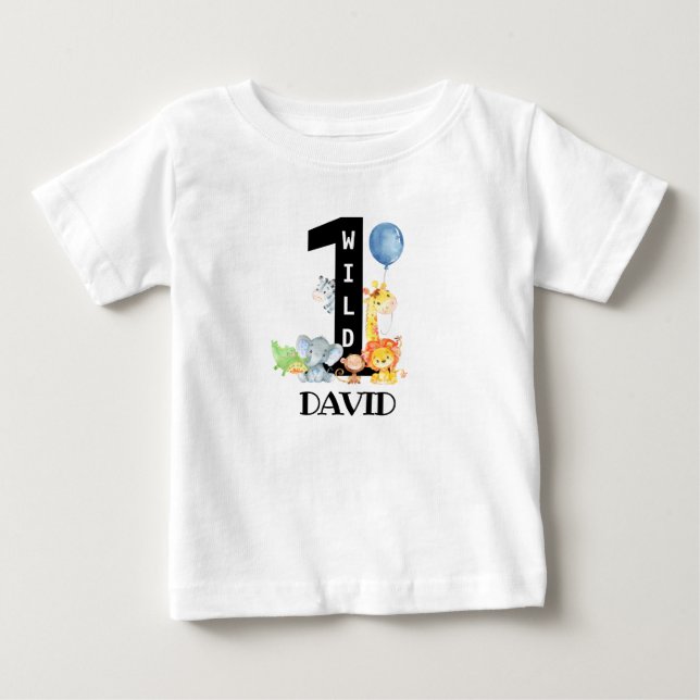 Vild ETT Jungle Animals Pojke Första födelsedag T Shirt (Framsida)