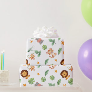 Vild ett Jungle Animals Tropical Boy Birthday Presentpapper