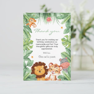Vild ett Jungle Animals Tropical Boy Birthday Tack Kort