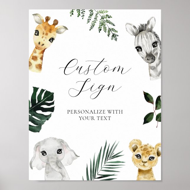 Vild Ett jungle Baby Shower Anpassningsbar Text-te Poster (Framsidan)