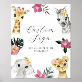 Vild Ett jungle Girl Anpassningsbar Text Sign Poster