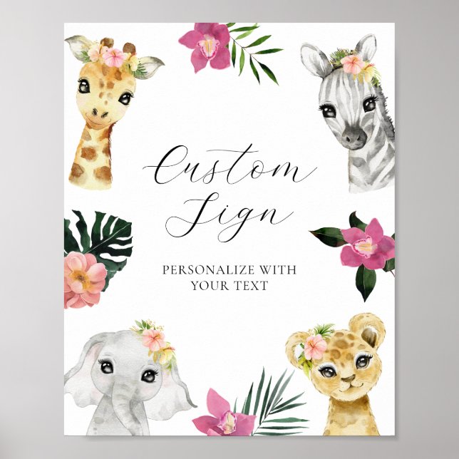 Vild Ett jungle Girl Anpassningsbar Text Sign Poster (Framsidan)