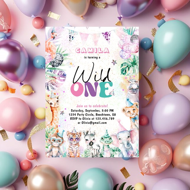 Vild Ett jungle Safari Animals födelsedag Inbjudningar (Skapare uppladdad)