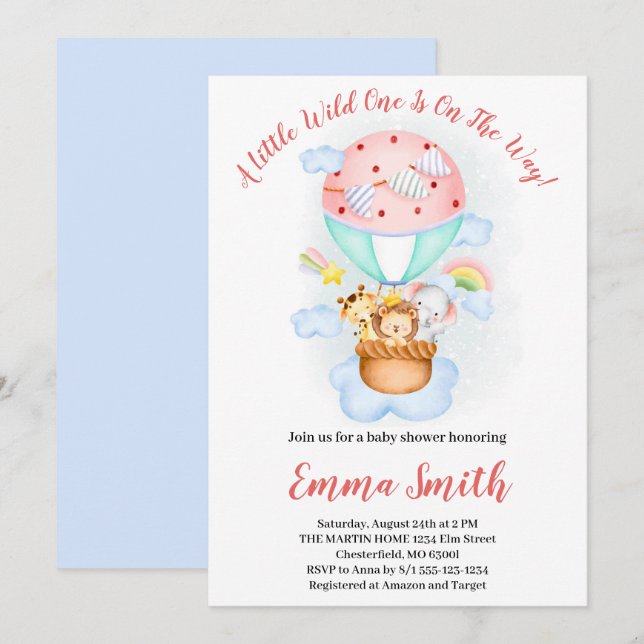 Vild ett jungle Safari Animals Frakt Babykläder i Inbjudningar (Fram/baksida)