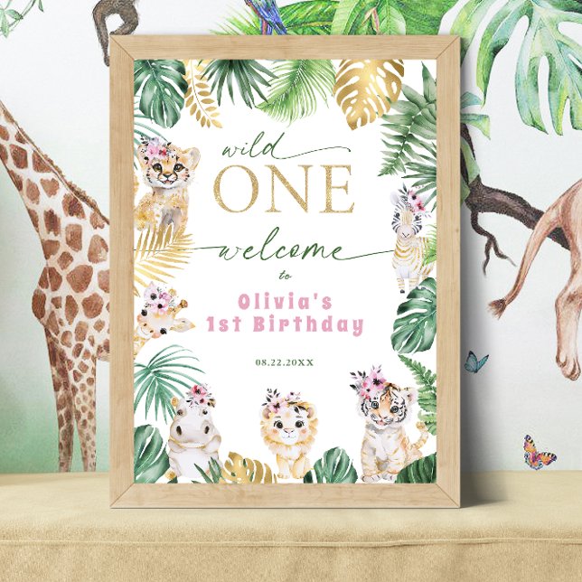Vild Ett jungle Safari-djur 1:a födelsedag Välkomm Poster (Skapare uppladdad)