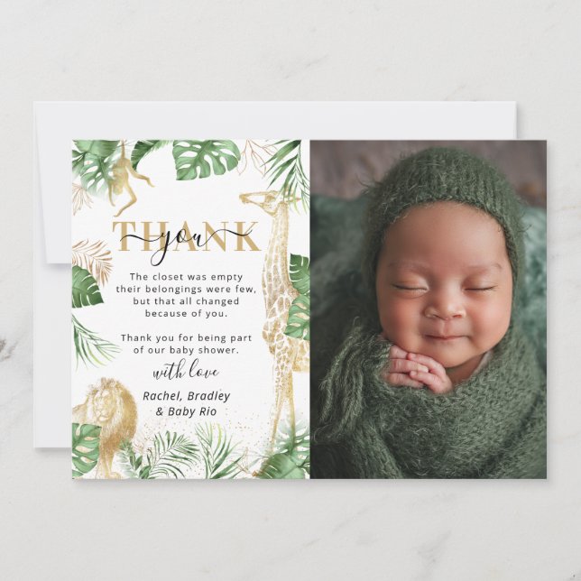 Vild ett jungle Safari Greenery Baby Shower Photo Tack Kort (Framsida)