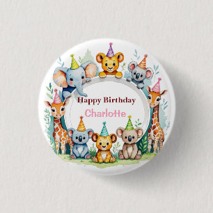 Vild Ett kute Jungle Animal Child Birthday Knapp