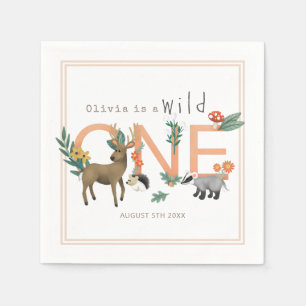 Vild Ett kute Rosa Woodland Animals 1:a födelsedag Pappersservett