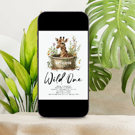 Vild ett mattedjur (Cute Giraffe 1:a födelsedagsfo Inbjudningar