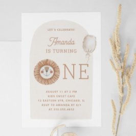 Vild ett | Neutralt Boho Lejon First Födelsedagsfe Inbjudningar