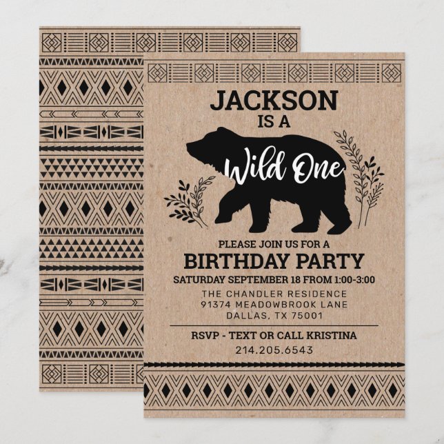 Vild ett öre första födelsedag inbjudan (Fram/baksida)