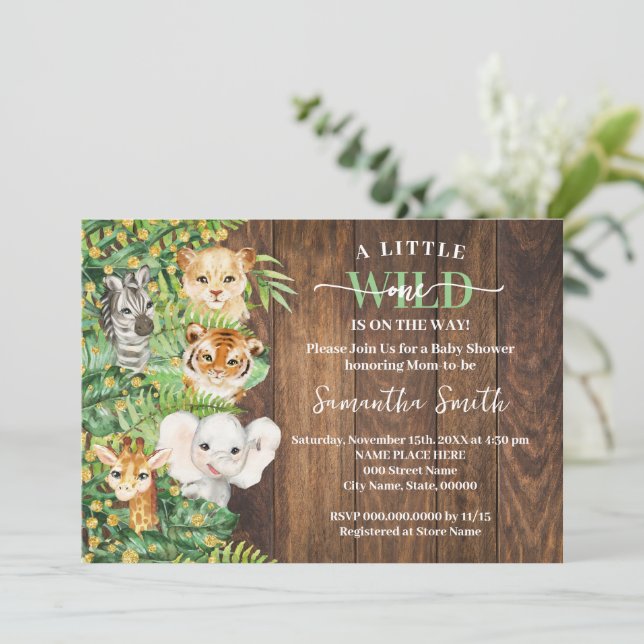 Vild ett på hur Rustic Safari Baby Shower Inbjudningar (Stående Fram)