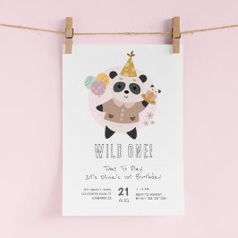 Vild Ett pute Panda Bear 1:a födelsedag Inbjudningar