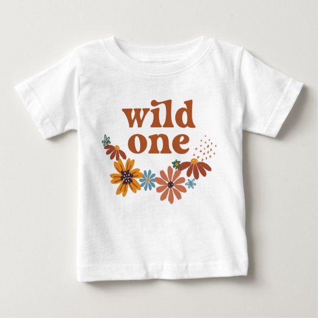 Vild ett Retro Boho Wildbloms första födelsedag T Shirt (Framsida)