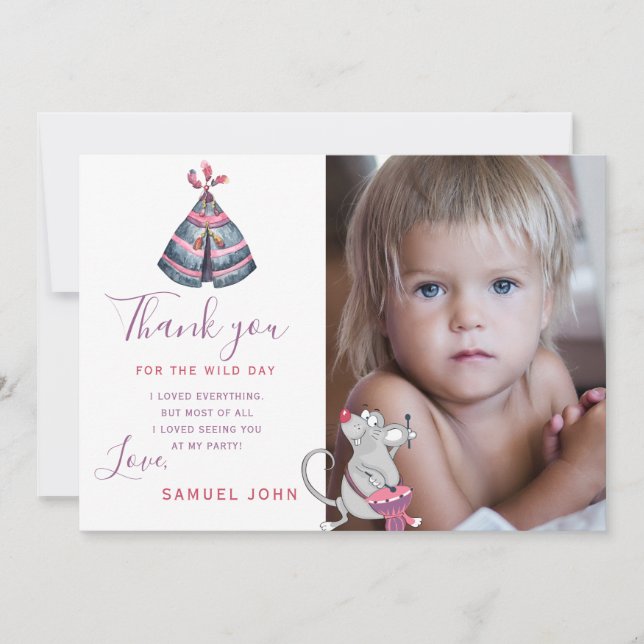 Vild Ett roligt foto på första födelsedagen tack Inbjudningar (Framsida)