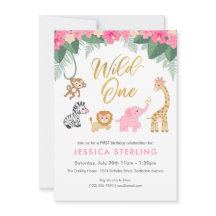 Vild ETT - Rosa Safari Girl's FÖRSTA Birthday