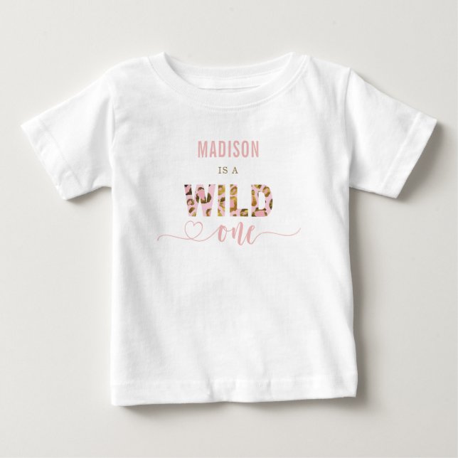 Vild Ett Rosafärgad Djungel Safari 1-års Födelseda T Shirt (Framsida)