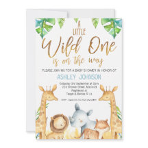 Vild ett Safari Animals Baby Shower-inbjudan