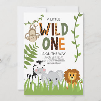 Vild ett Safari Animals Baby Shower-inbjudan Inbjudningar