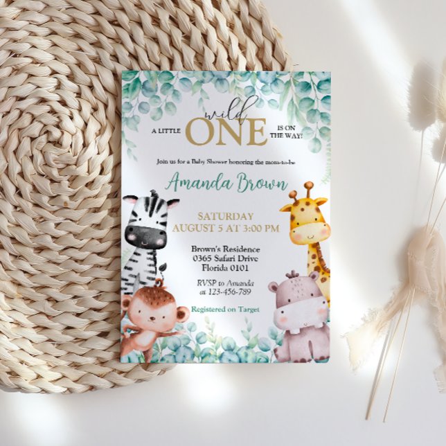 Vild ett Safari Animals Baby Shower-inbjudan Inbjudningar (Wild One Safari Baby Shower Invitation)