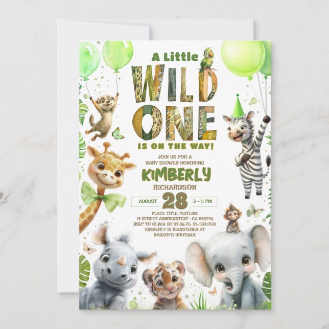 Vild ett Safari Animals Baby Shower-inbjudan Inbjudningar (Framsida)