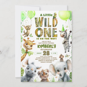 Vild ett Safari Animals Baby Shower-inbjudan Inbjudningar