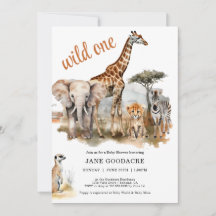 Vild ett Safari Animals Baby Shower-inbjudan
