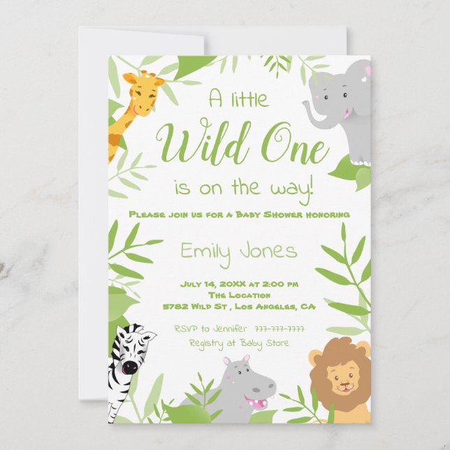 Vild ett Safari Animals Baby Shower-inbjudan Inbjudningar (Framsida)