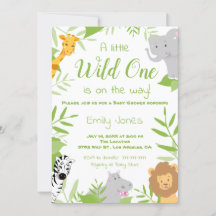 Vild ett Safari Animals Baby Shower-inbjudan
