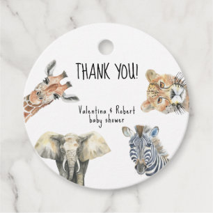 Vild ett Safari Animals Baby Shower Tack Gåvor Etiketter
