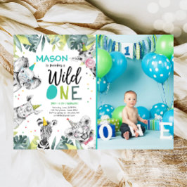 Vild ett Safari Animals Boy Birthday-inbjudan Inbjudningar