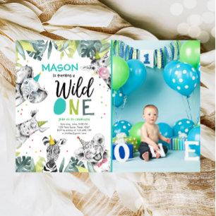 Vild ett Safari Animals Boy Birthday-inbjudan Inbjudningar