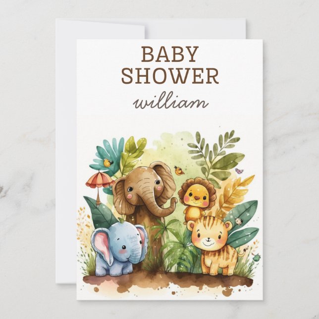 Vild ett Safari Animals Boy Shower-inbjudan Inbjudningar (Framsida)