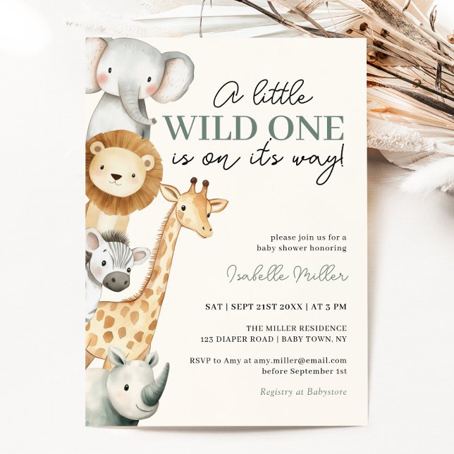 Vild ett Safari Animals Boy Shower-inbjudan Inbjudningar (Wild One Safari Animals Boy Baby Shower Invitation)