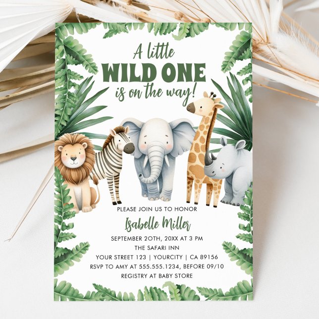 Vild ett Safari Animals Boy Shower-inbjudan Inbjudningar (Wild One Safari Animals Boy Baby Shower Invitation)