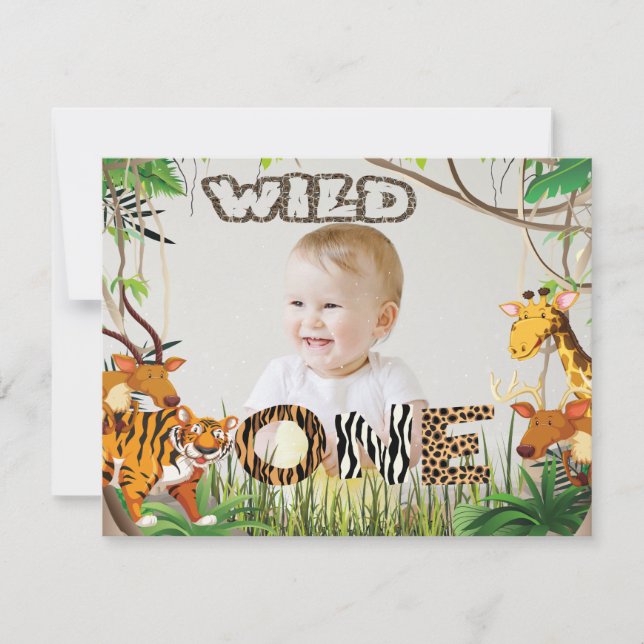 Vild ett Safari Animals Safari Photo Boy Invatio Inbjudningar (Framsida)