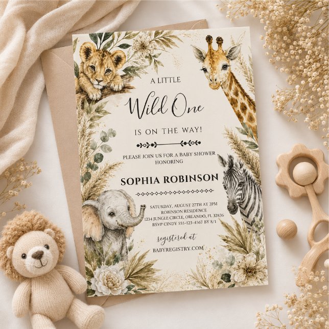 Vild Ett Safari Baby Shower Inbjudningar (Skapare uppladdad)