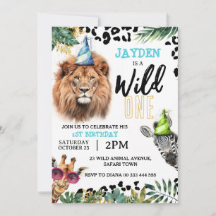 Vild ett Safari-djur 1:a födelsedag Party Inbjudningar